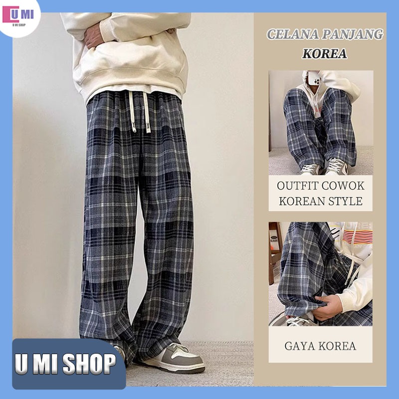 celana fashion pria celana panjang longgar pria celana orang korea pria celana kotak kotak  pria pan