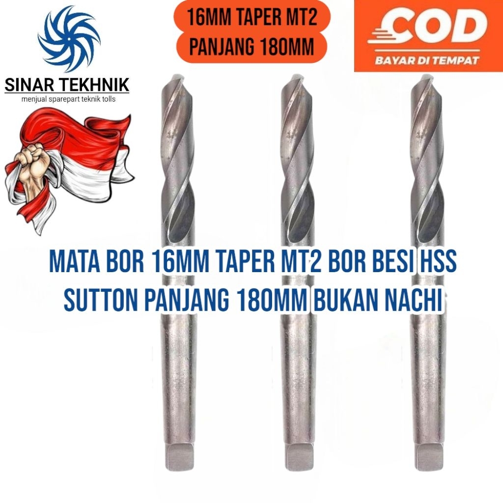 Mata Bor 16mm Taper MT2 Bor Besi Hss Sutton Panjang 180mm Bukan Nachi