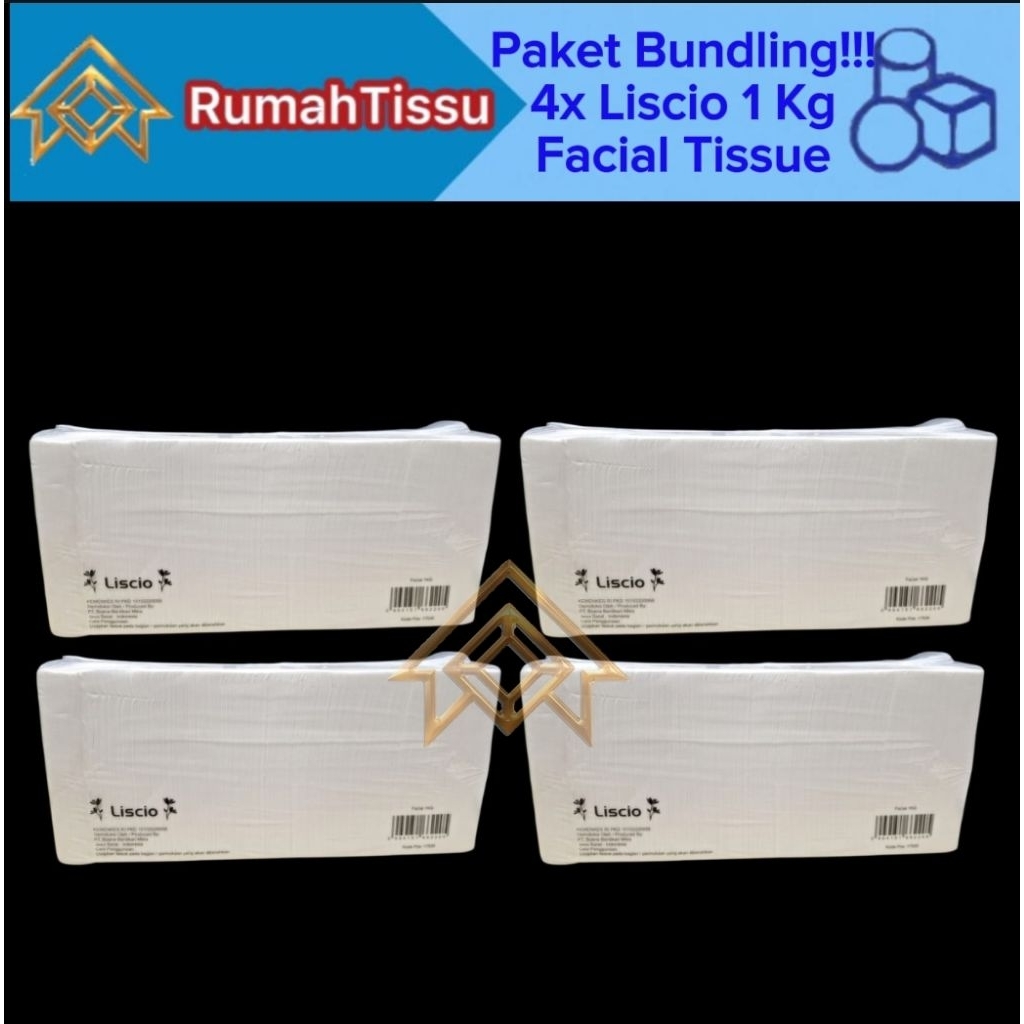 [Paket Bundling 4 Pack] Tisu LISCIO Facial Tissue 1000gram 2 Ply Tisu Wajah 1 Kg 2 Ply Murah Grosir 
