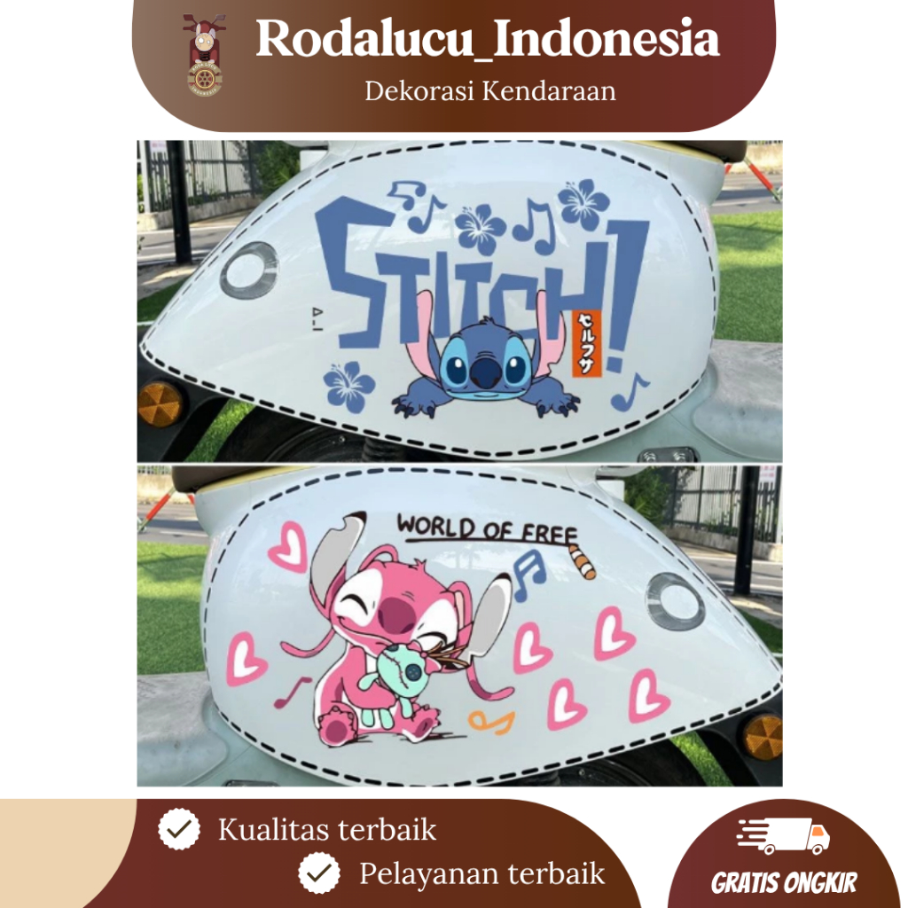 

[RODALUCU] Stiker Cutting Stitch Lucu – Dekorasi Motor & Mobil, Penutup Goresan Kartun, Tahan Air