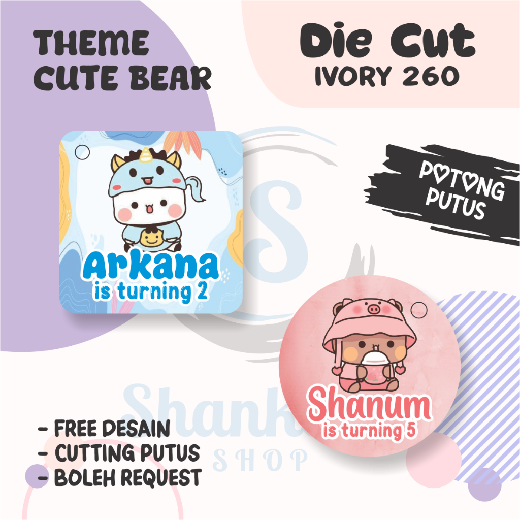 

Tag Bulat Kotak Ulang Tahun THEME CUTE BEAR /Tag Label Ulang Tahun / Hangtag Hampers Custom