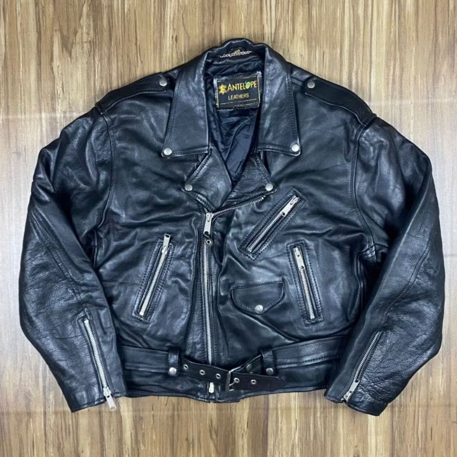 Vtg Antelope Doublebreasted Leather Biker Jacket X Jaket Kulit Avirex Harley Davidson RBC Vanson Ind