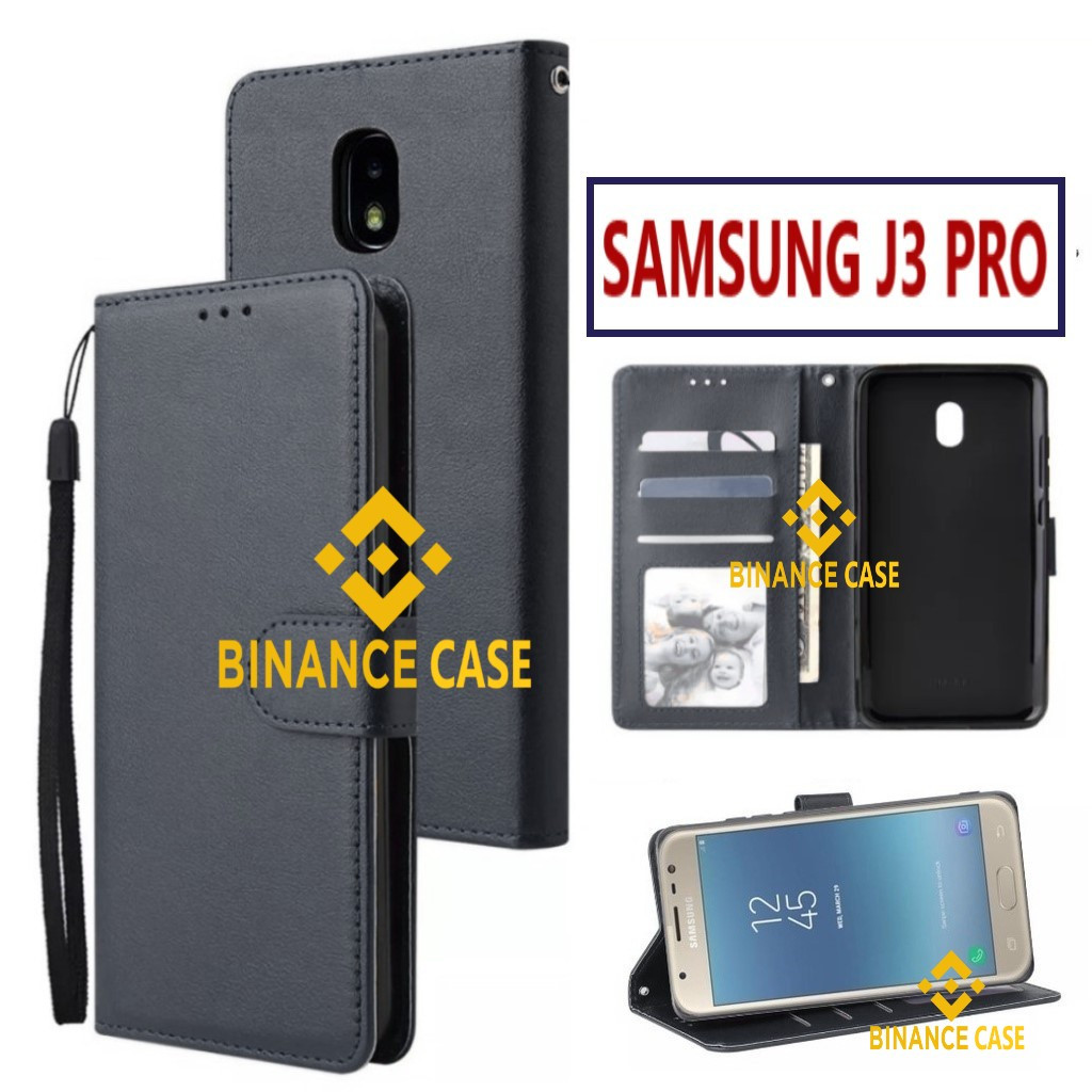 LEATHER FLIP CASE SAMSUNG J3 PRO CASE KULIT FLIP WALLET LEATHER KULIT PREMIUM SARUNG BUKA TUTUP KESI
