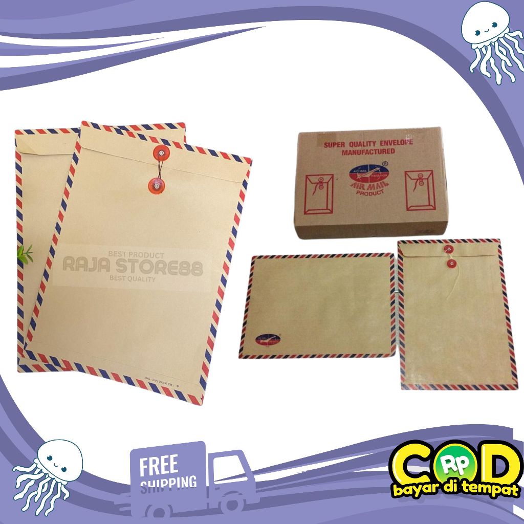 

Amplop Folio Tali AMPLOP COKLAT AIRMAIL isi 50 Lembar