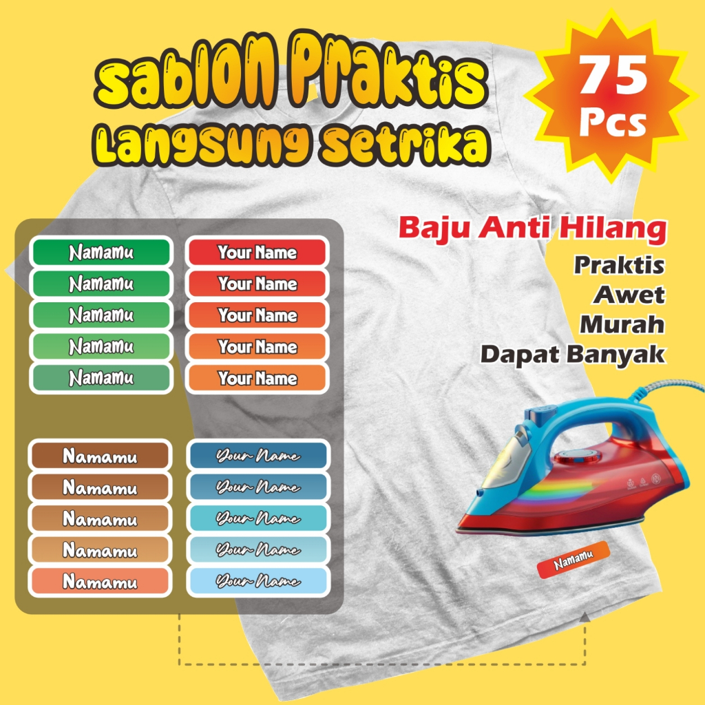 

75 Pcs Sablon Custom Nama Sablon Setrika Label Baju Label Custom Nama Baju Stiker Kain Baju