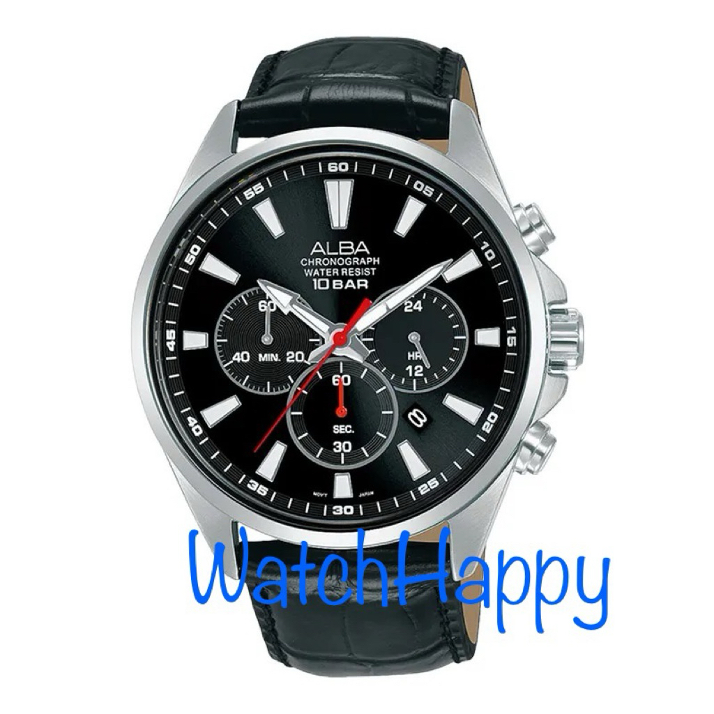 JAM TANGAN PRIA ALBA AT3G59X1 / AT3G59 / AT3G59X ANALOG QUARTZ CHRONOGRAPH BLACK DIAL LEATHER BLACK 