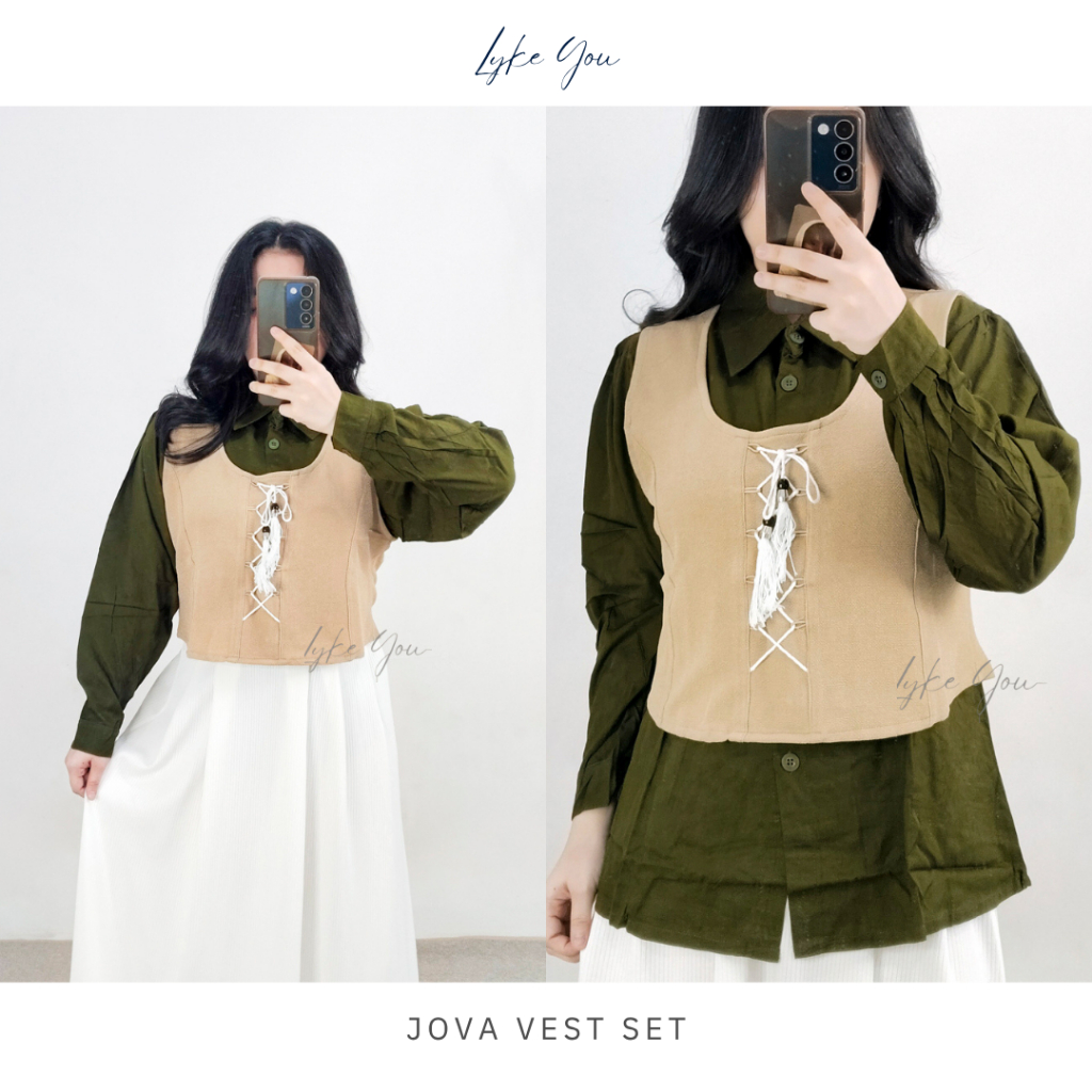 Lykeyou | Jova Vest Set -  Vest Wanita / Vest Korean Style - Set Kemeja & Vest wanita Vest Bunga Rom