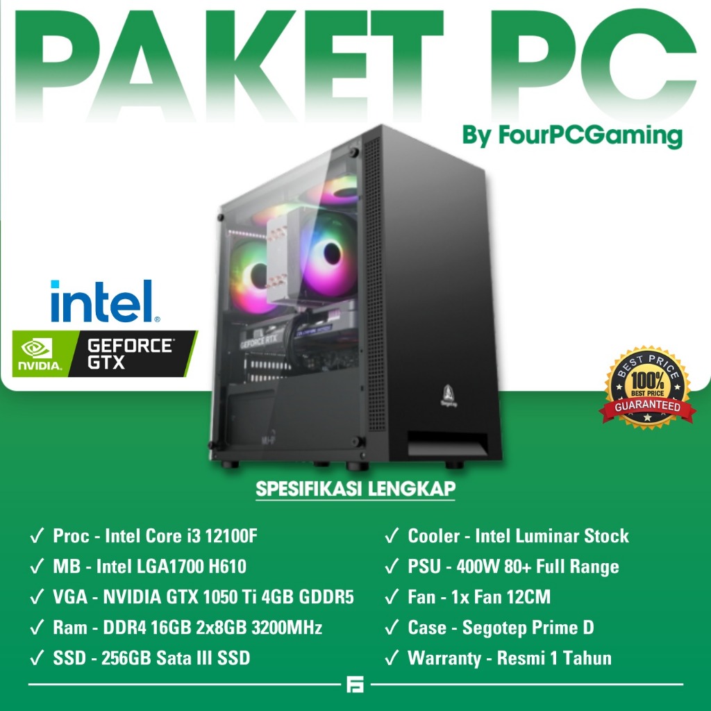 FsGaming PC Komputer Gaming | Intel Core i3 12100F GTX 750Ti 1050Ti 4GB H610 16GB NVMe 512GB | CPU R