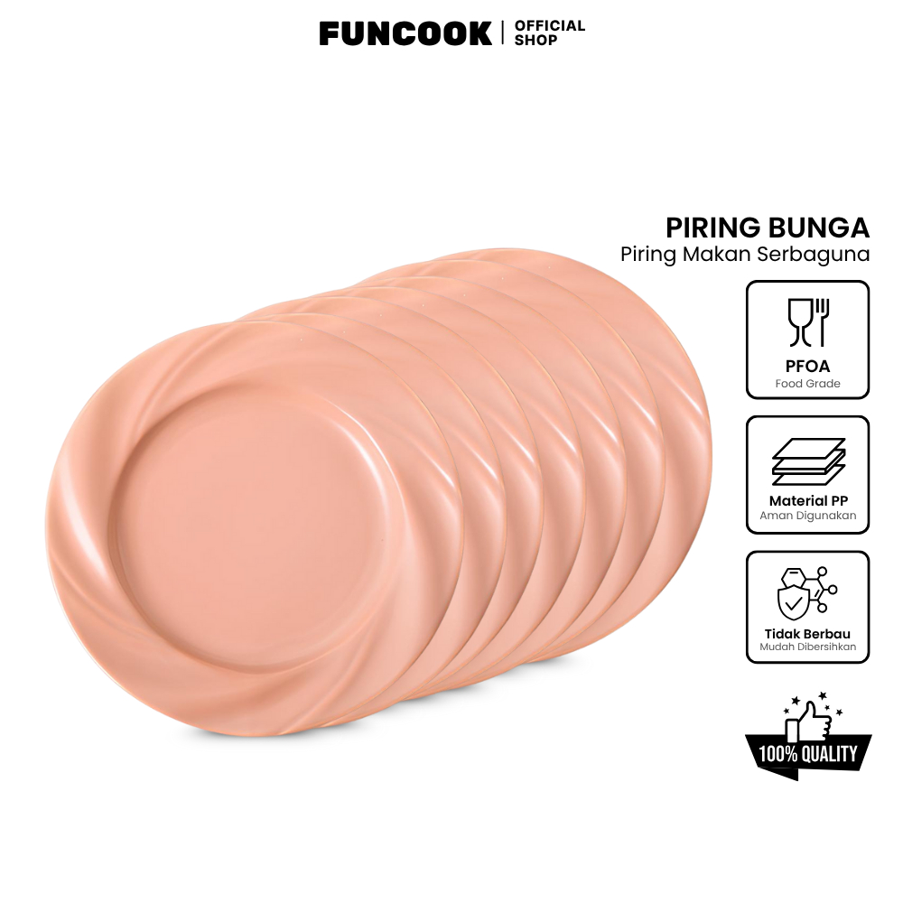 FUNCOOK Piring Makan Warna Pink Food Grade / Piring Makan Wheatstraw / Peralatan Makan Food Grade