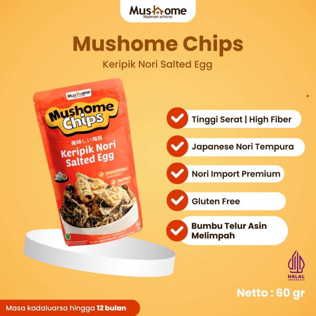 

Keripik Nori Rasa Salted Egg - Mushome Chips - Kaya Serat & Sumber Protein - Gluten Free