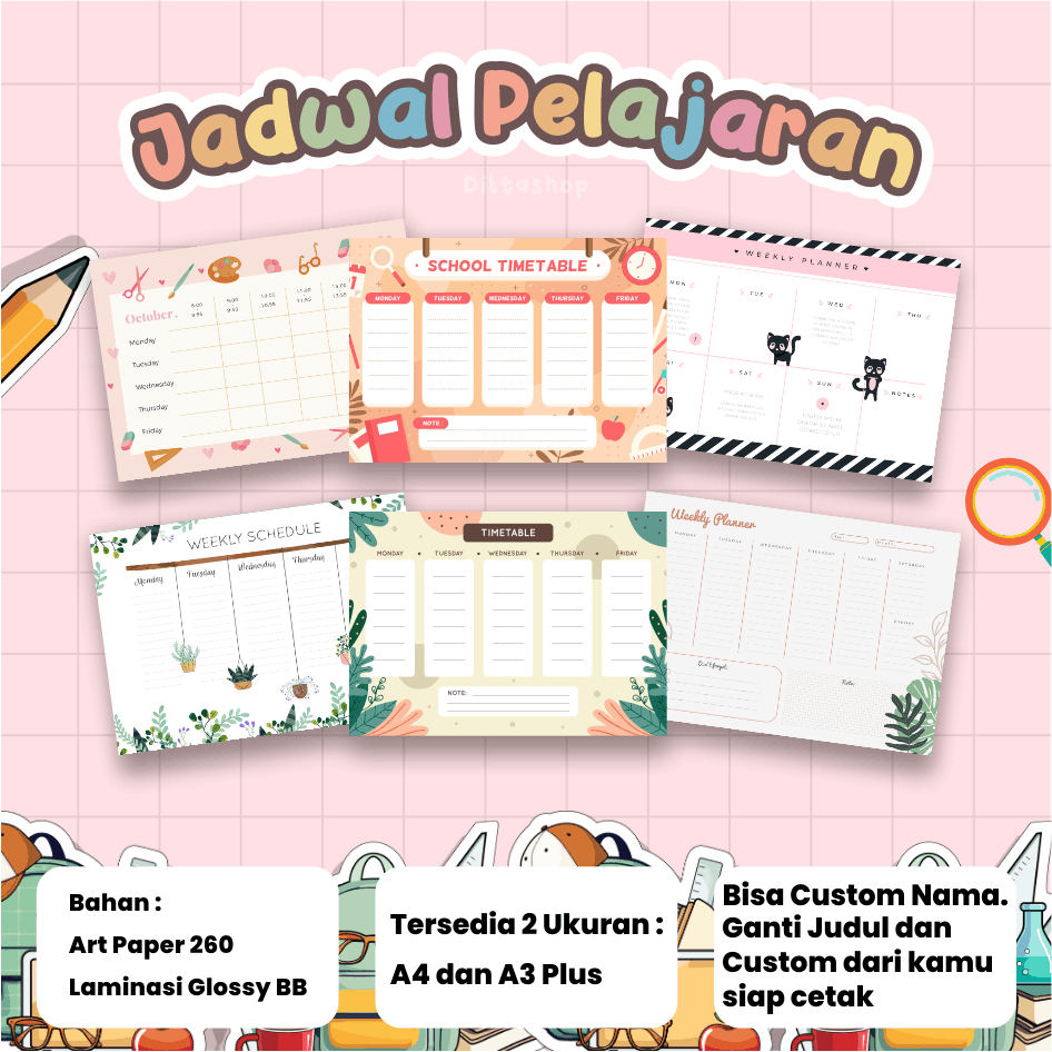 

Jadwal Pelajaran Custom / School Timetable / Weekly Planner / Monthly Planner