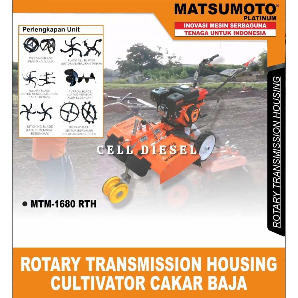 Traktor Sawah Ladang MATSUMOTO MTM 1680 RTH + Mesin Bensin 8 HP