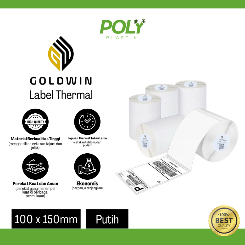 

Label Thermal Goldwin Putih 100 x 150mm Per Roll
