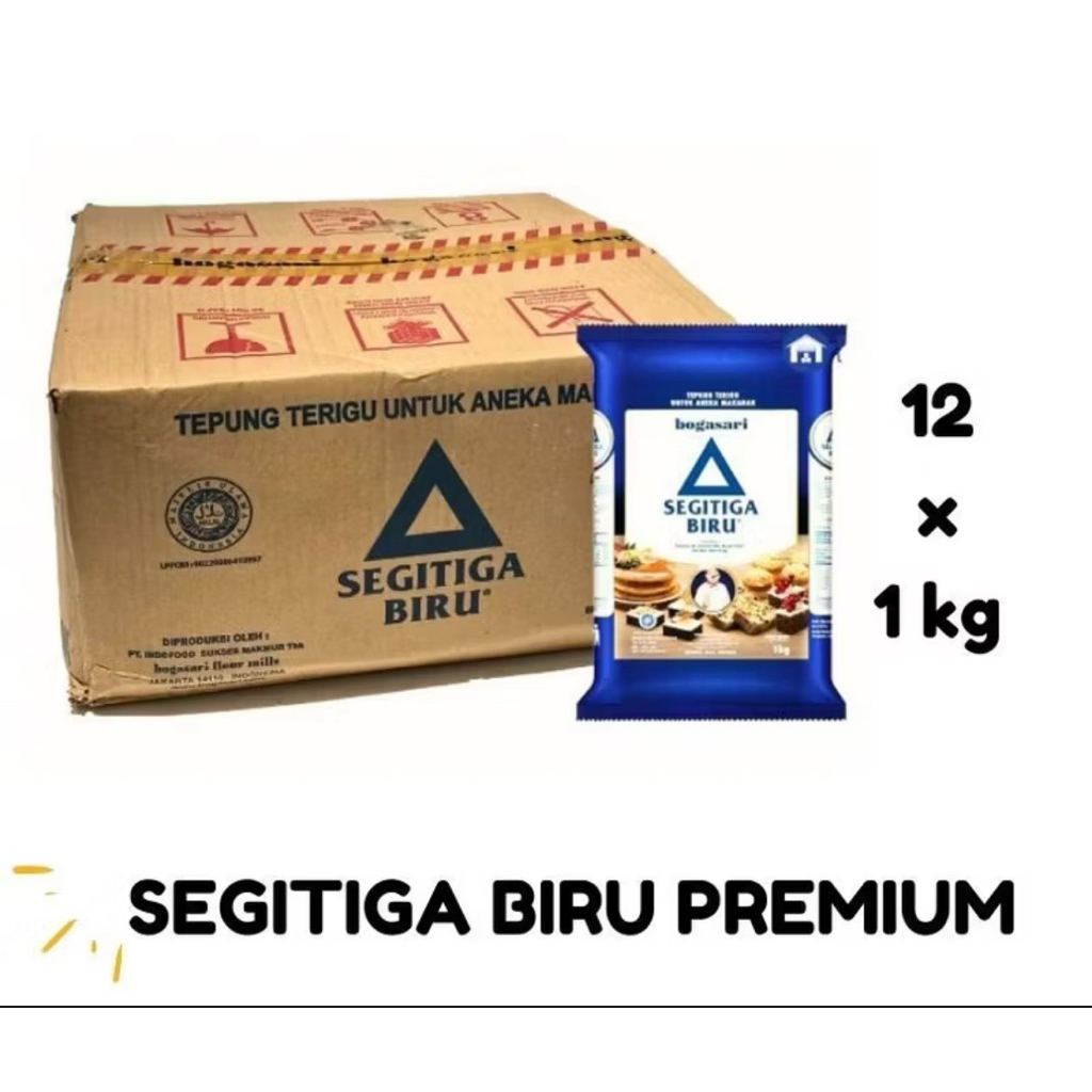 

TEPUNG TERIGU SEGITIGA BIRU PREMIUM 1DUS ( isi 12 pcs @ 1kg)