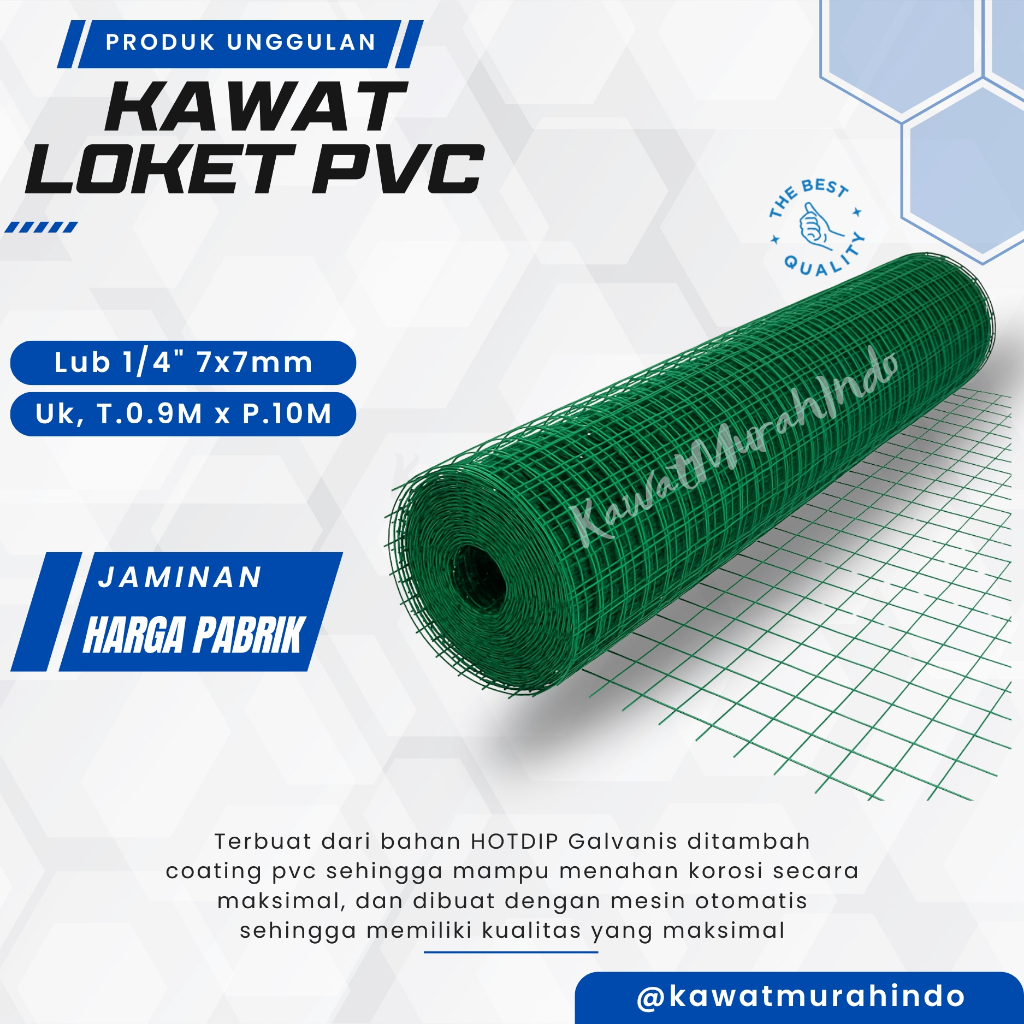 Kawat Loket PVC Hijau MURAH Lubangan 1/4 inch 7x7mm |  1/2 inch 12x12mm | 3/4 inch 20x20mm | Kawat L