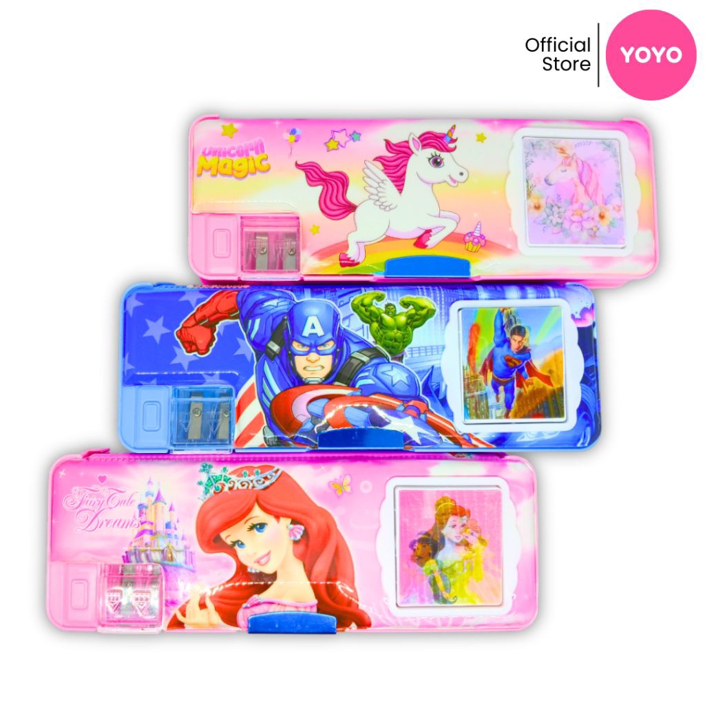 

YOYO Tempat Pensil Magnet 2 Sisi KALKULATOR Rautan Karakter Kartun Animasi