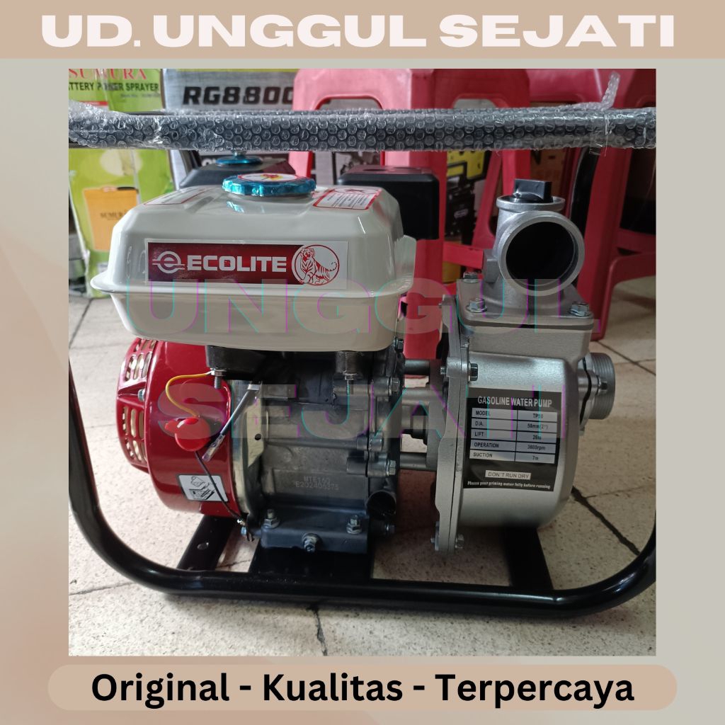 Ecolite pompa alkon 2 dim. Bahan bakar bensin. Pompa air sawah.