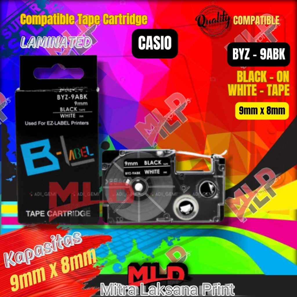 

Label Tape Casio 9mm Black On Green Compatible Catridge BYZ-9GN 9MM x 8M