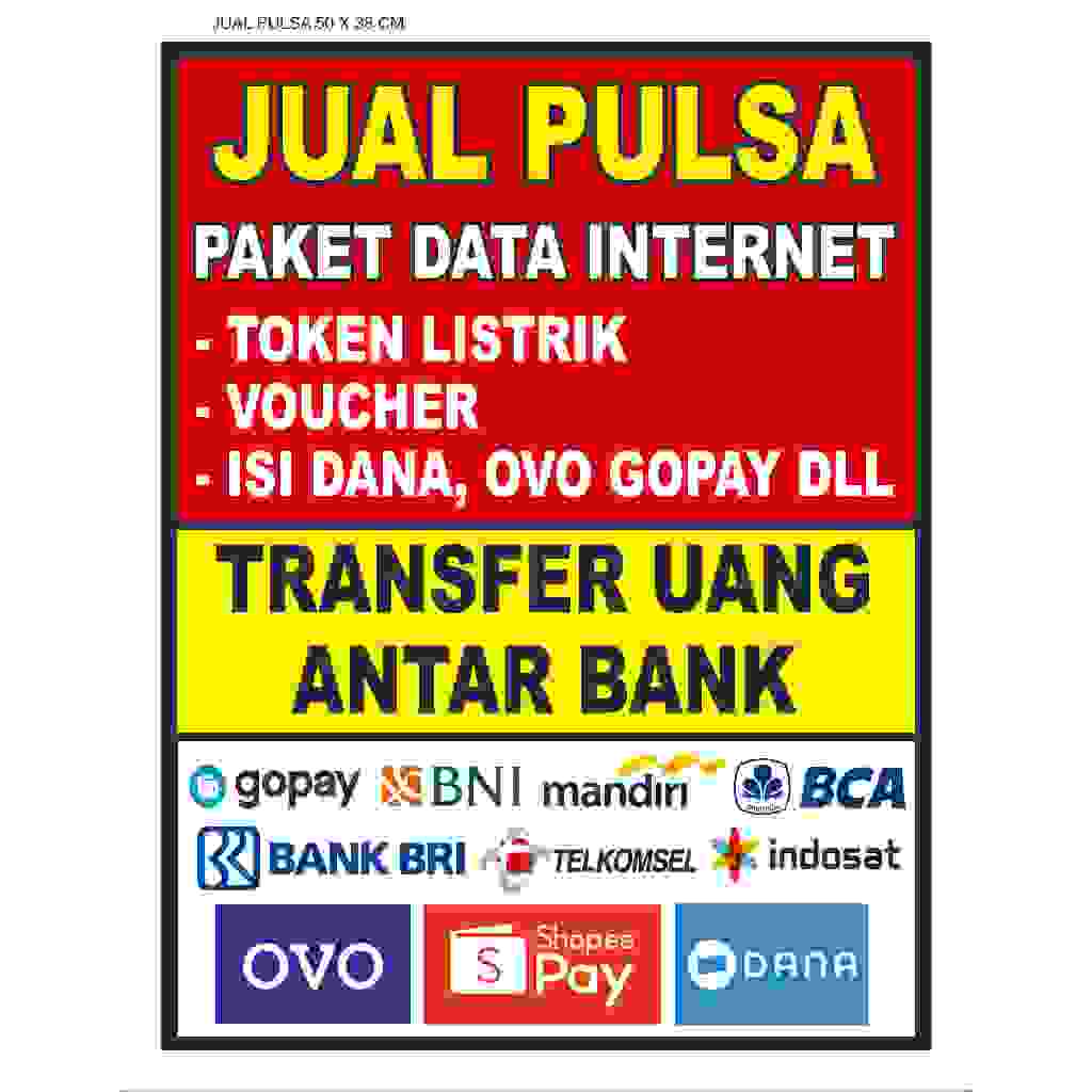 READY STOK Spanduk Bener Untuk Jual Pulsa Warna Merah Terang Ukuran 50x38 cm