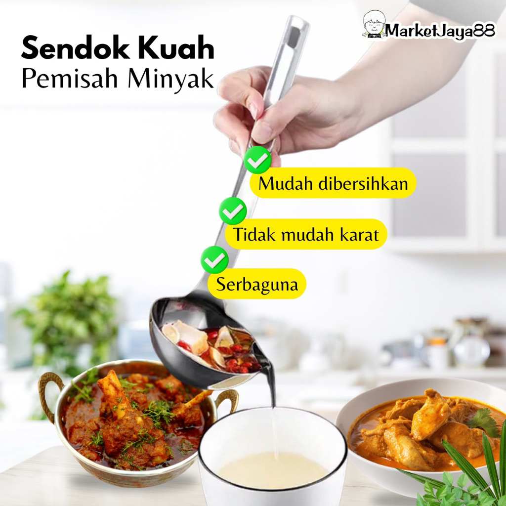 JUAL CENTONG SAYUR STAINLESS PENYARING MINYAK LEMAK-CENTONG PISAH MINYAK CENTONG SUP SENDOK SUP