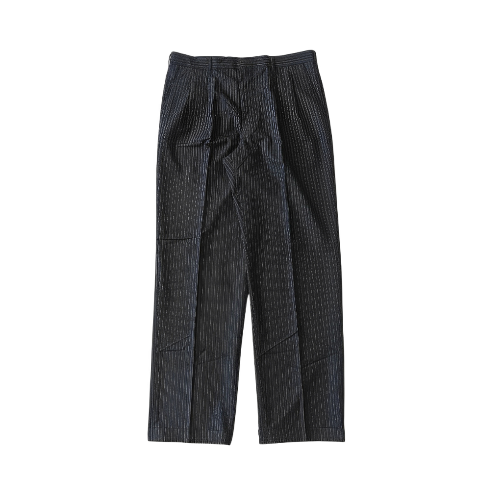 Japan Wide Leg Striped Wool Pants - Japan Highwaist Pleated Loose Fit Trousers 100% Wool Fabric (Str