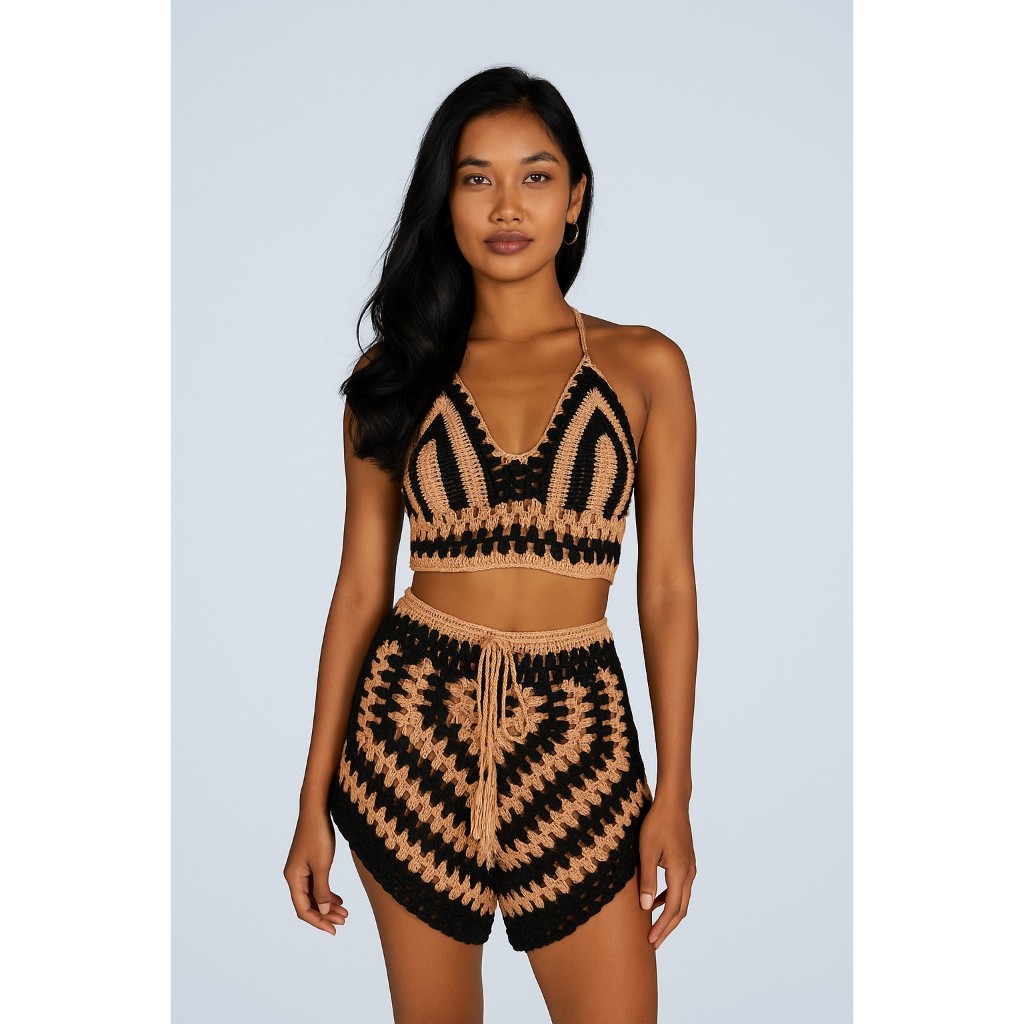 Beach Knit Set Pantai Bali | Gaya Rajut Elegan untuk Pantai | BIKINI RAJUTAN RUMBAI