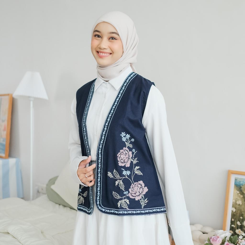 Luna Floral Vest - outer bordir - vest outer - vest wanita adem - outer bordir premium - atasan wani