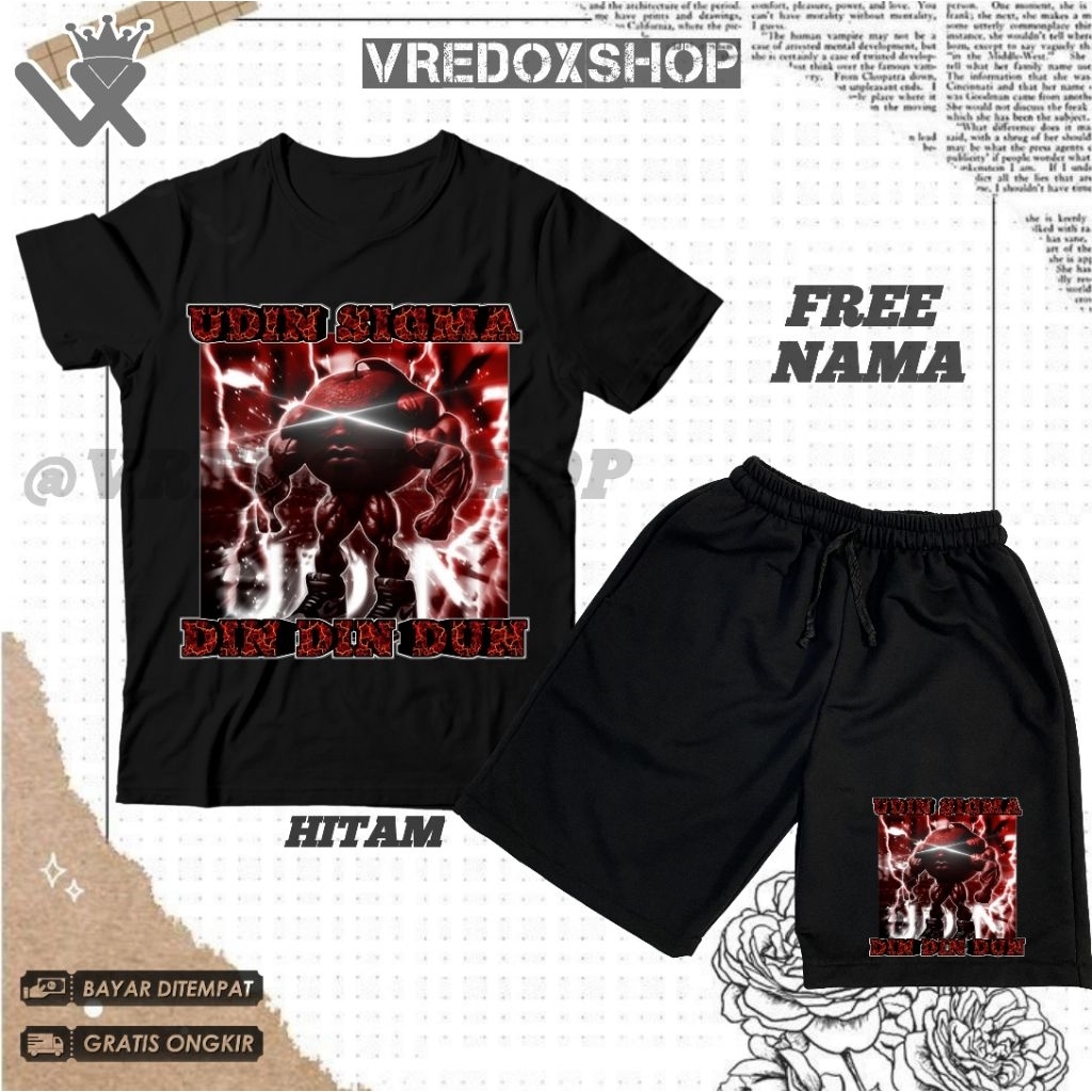 Setelan Kaos Celana Pendek Anak Motif Anomali Brainrot Udin Din Din Dun Lvl Max Sigma / Set Baju Udi