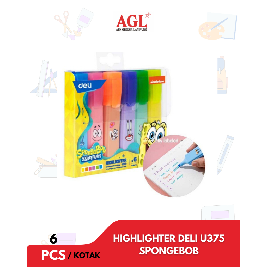 

DELI - (pack) HIGHLIGHTER DELI U375 SPONGEBOB EDITION 1pack isi 6pcs mix warna - Grosir