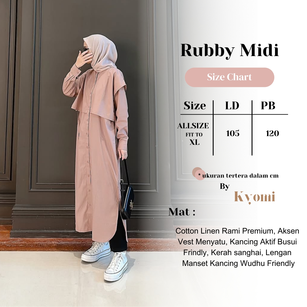 Rubby Midi Dress Katun Linen Rami Premium By Kyomi-Midi Dress Polos Korean Style Terbaru 2025-Long T