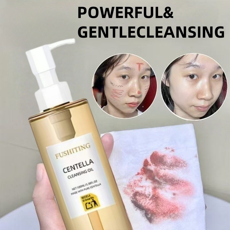 FUSHITING Minyak Cleansing Pegagan Ringan, Pembersih Wajah Lembut dan Mendalam, Hasil Bersih dan Seg