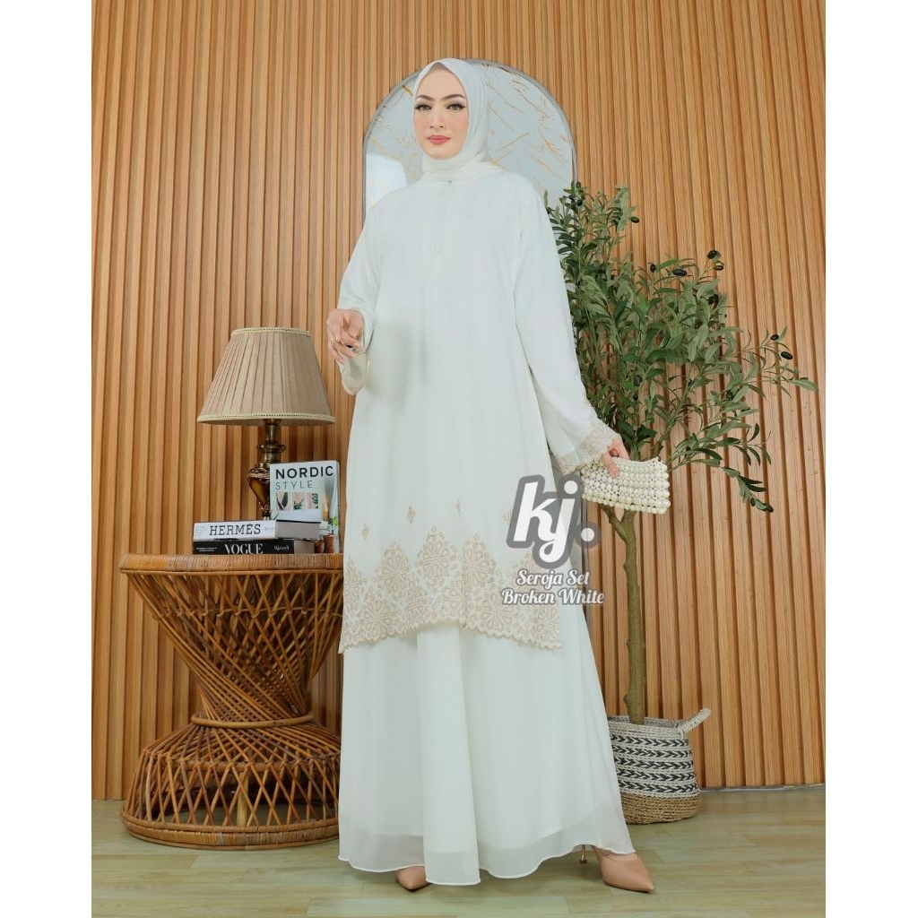 ADeliya _ Gamis Khadijah Seroja Set Hijab / Dress wanita Bordir