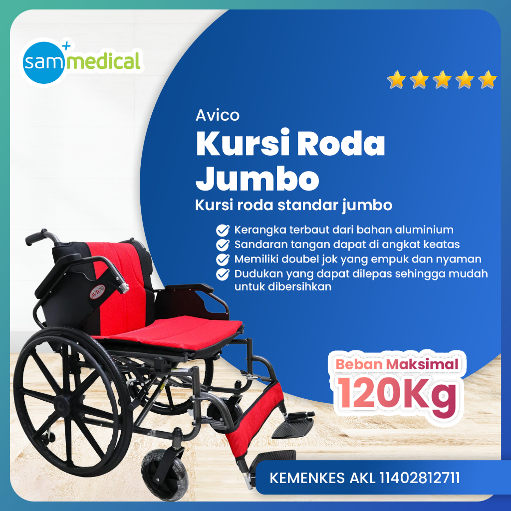 AVICO Kursi Roda Bima Jumbo /Kursi Roda dudukan lebar  / Kursi Roda Berkualitas jumbo / Kursi Roda A