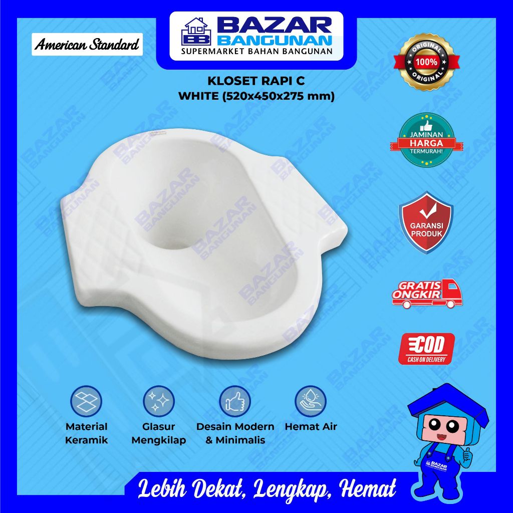 American Standard - Closet Kloset Toilet Jongkok Squat WC Rapi C White Putih AS 35,9 CM Toto