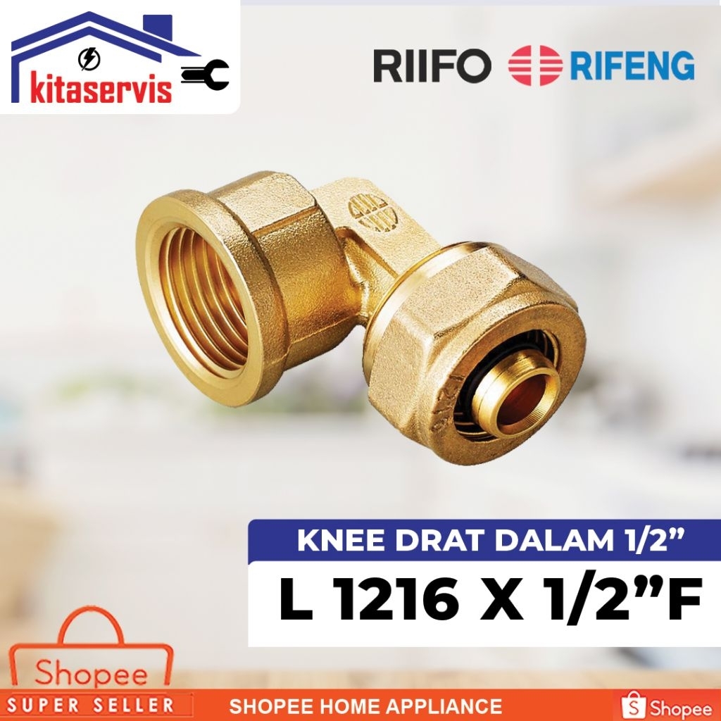 Knee Drat Dalam KDD 1/2 inch 1216 Kuningan MERK RIFENG sambungan pipa air panaa