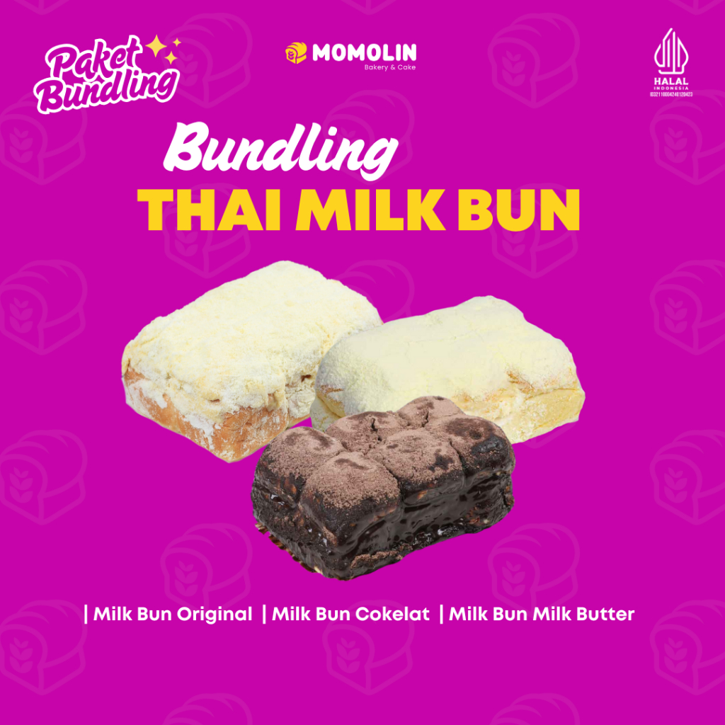 

Momolin Bakery - Bundling Thai Milk Bun 3 Rasa – Original, Butter, Coklat Lembut & Lumer! - Paket Camilan Viral Rasa Juara - VIRAL!!