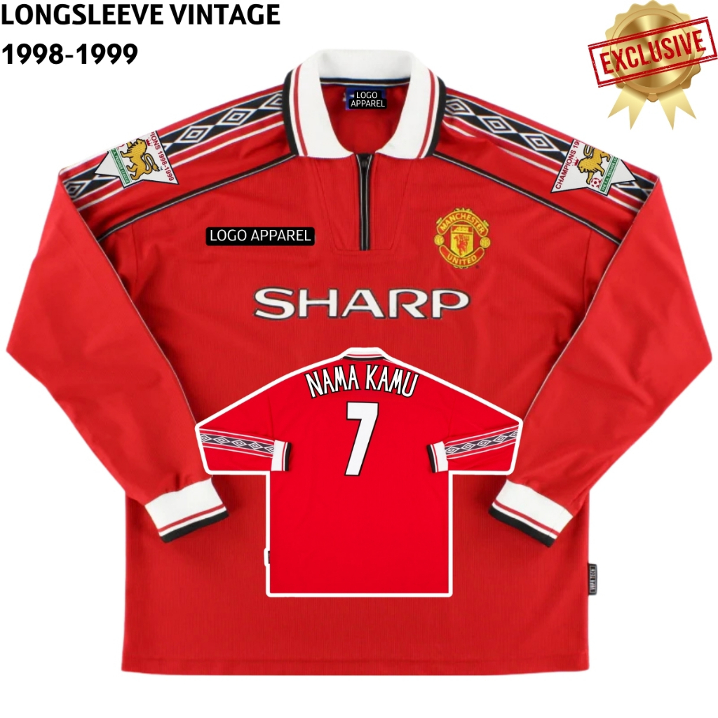 Longsleeve Jersey Retro Mnchstr Untd Home Trebel winner 1998 1999 Baju Bola Long Sleeve Lengan Panja