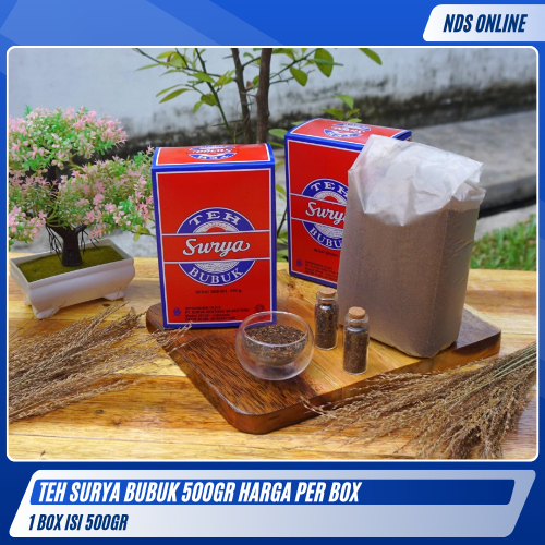 

Teh Bubuk Surya 500 gram | 1 Box isi 500gr | Teh Hitam Khas Warung | Wangi & Kuat | Harga Grosir