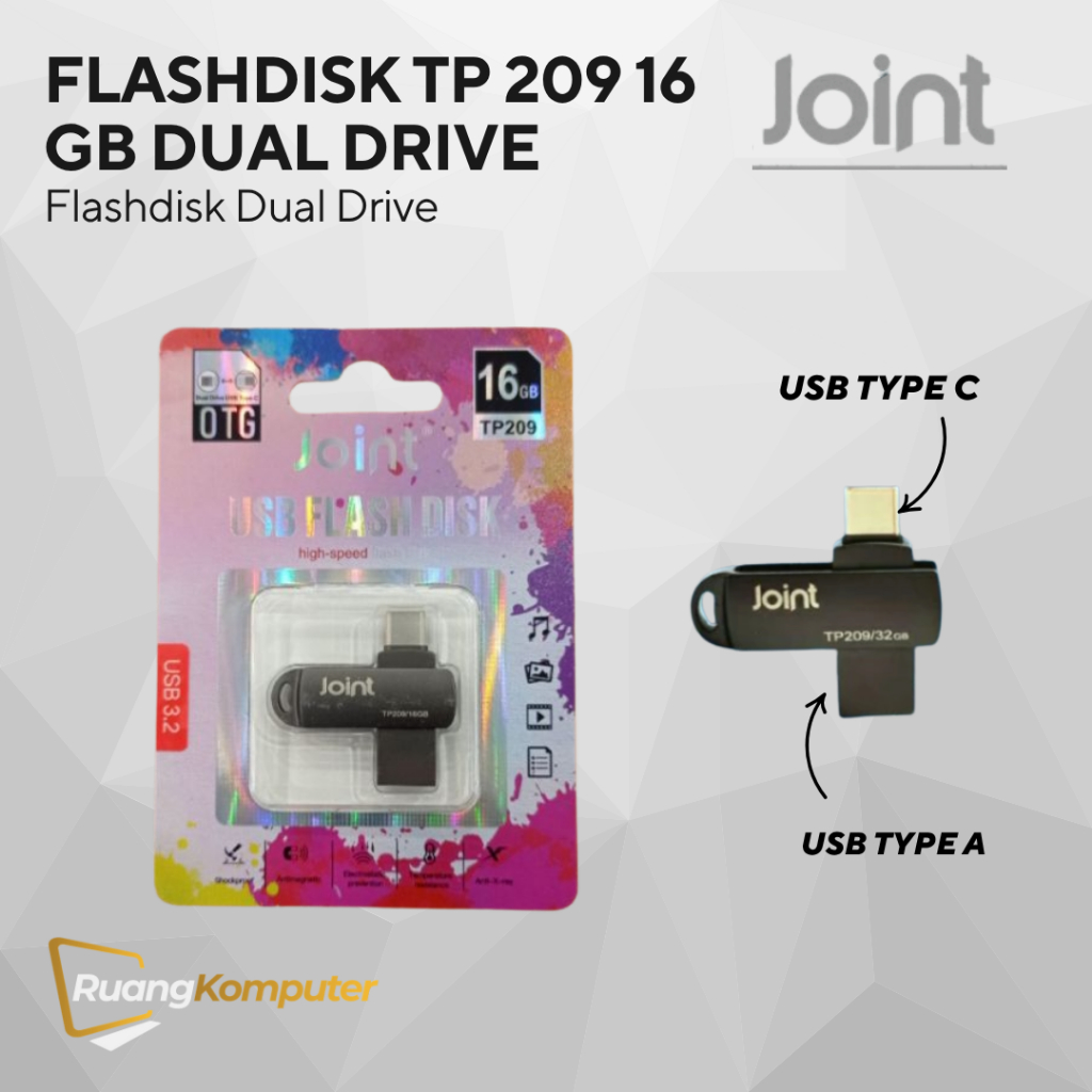 FLASHDISK 16GB JOINT  TP 209 Original Dual Drive Type C & USB STORAGE PENYIMPANAN