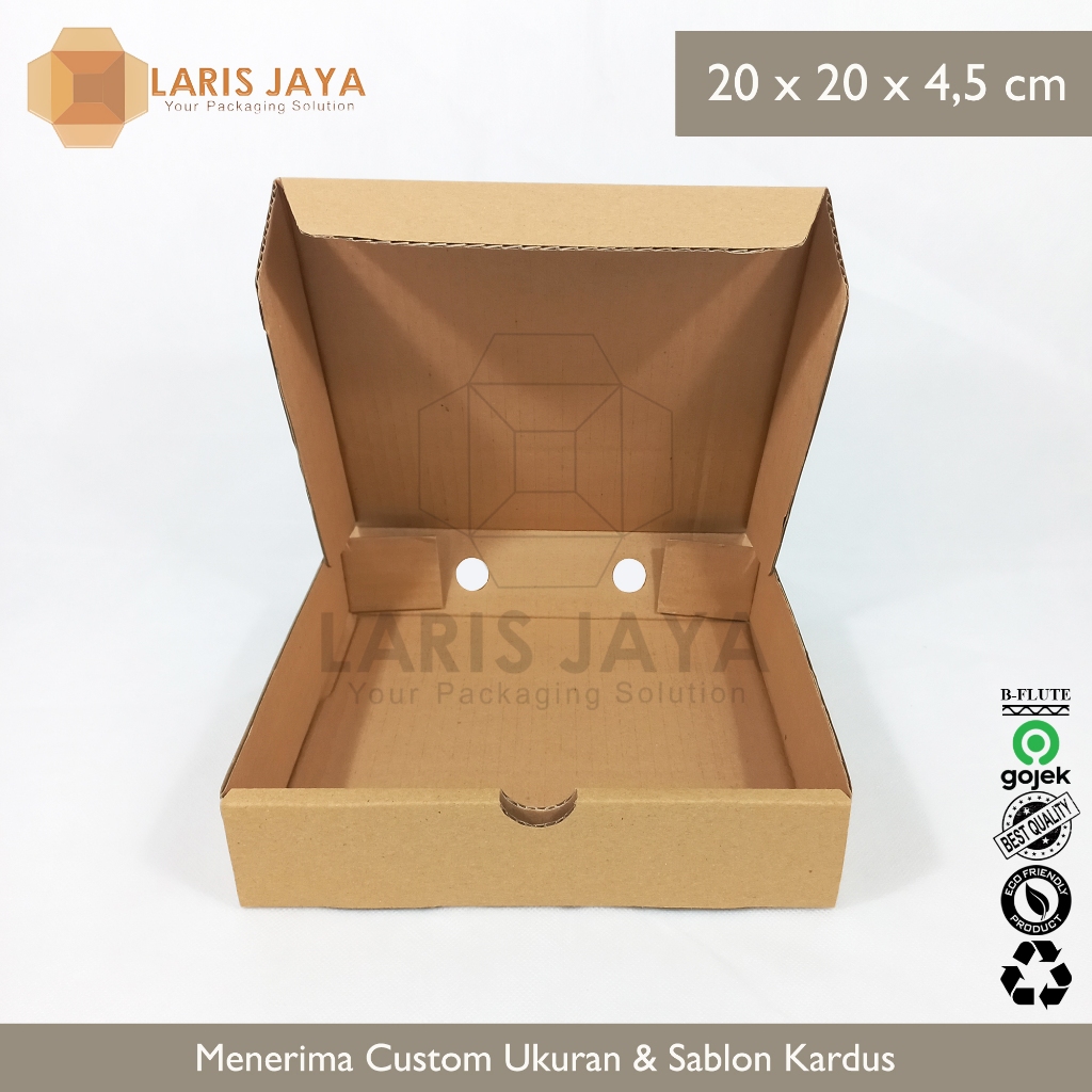 

Kardus 20 x 20 x 5 cm..... Die Cut ( untuk pembelian di atas 100 pcs harga lebih murah )