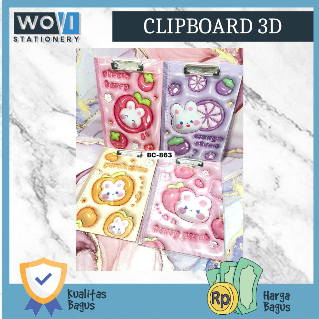 

[WOVI STATIONERY] Papan Ujian Motif Karakter 3D/ Clipboard Exam Lucu / Papan Dada A4 Motif Kuromi , Stitch [PCS]