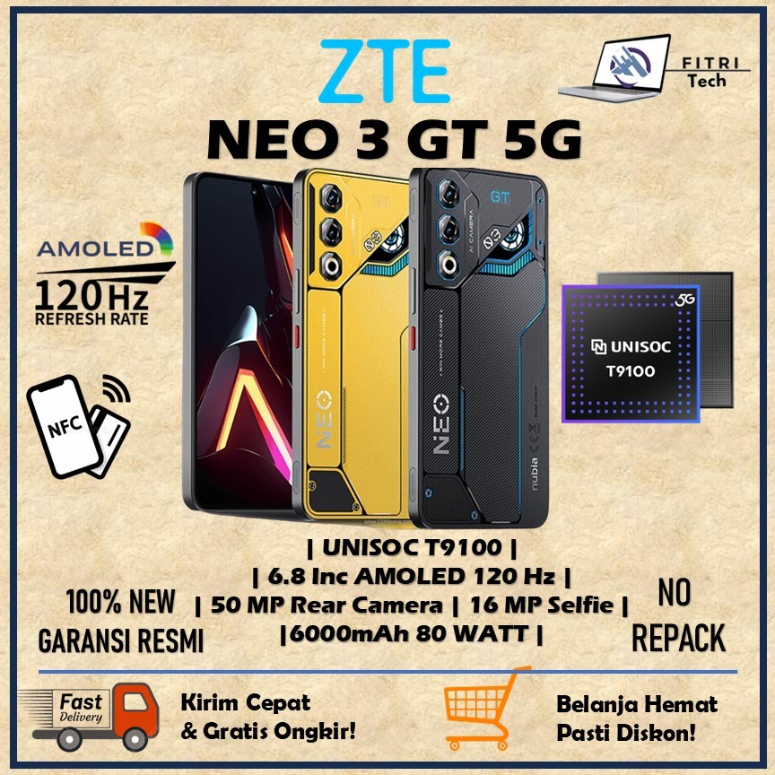 ZTE NEO 3 GT 5G RAM 8 GB ROM 256 GB UNISOC T9100 AMOLED 6.8 INC 128 HZ 6000 MAH 80 WATT