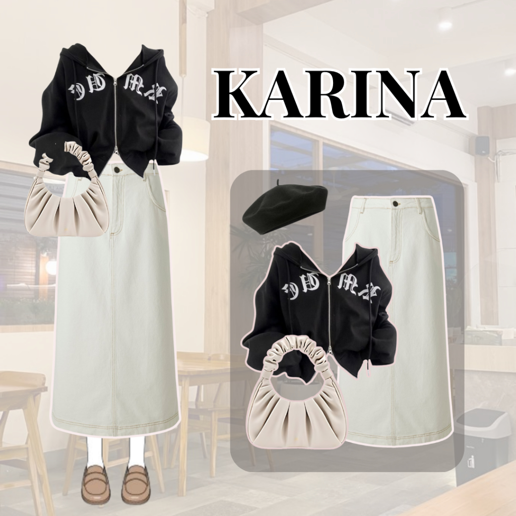 One Set Wanita 3in1 | Rok Jeans, Sweater Crop, Tas Bahu, Topi Baret | Outfit Kekinian Remaja| SLN 34