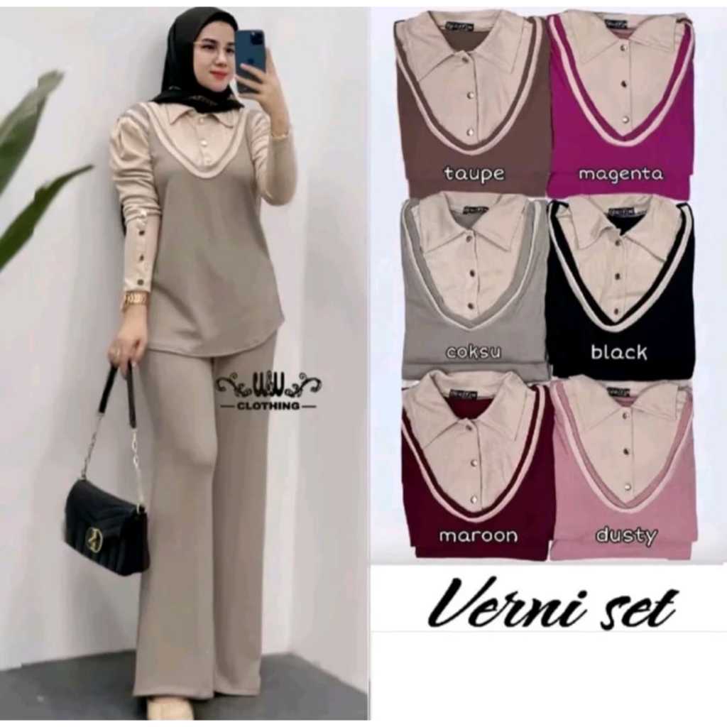 VERNI SET KNITE SETELAN WANITA BAHAN KAOS KNITE PREMIUM