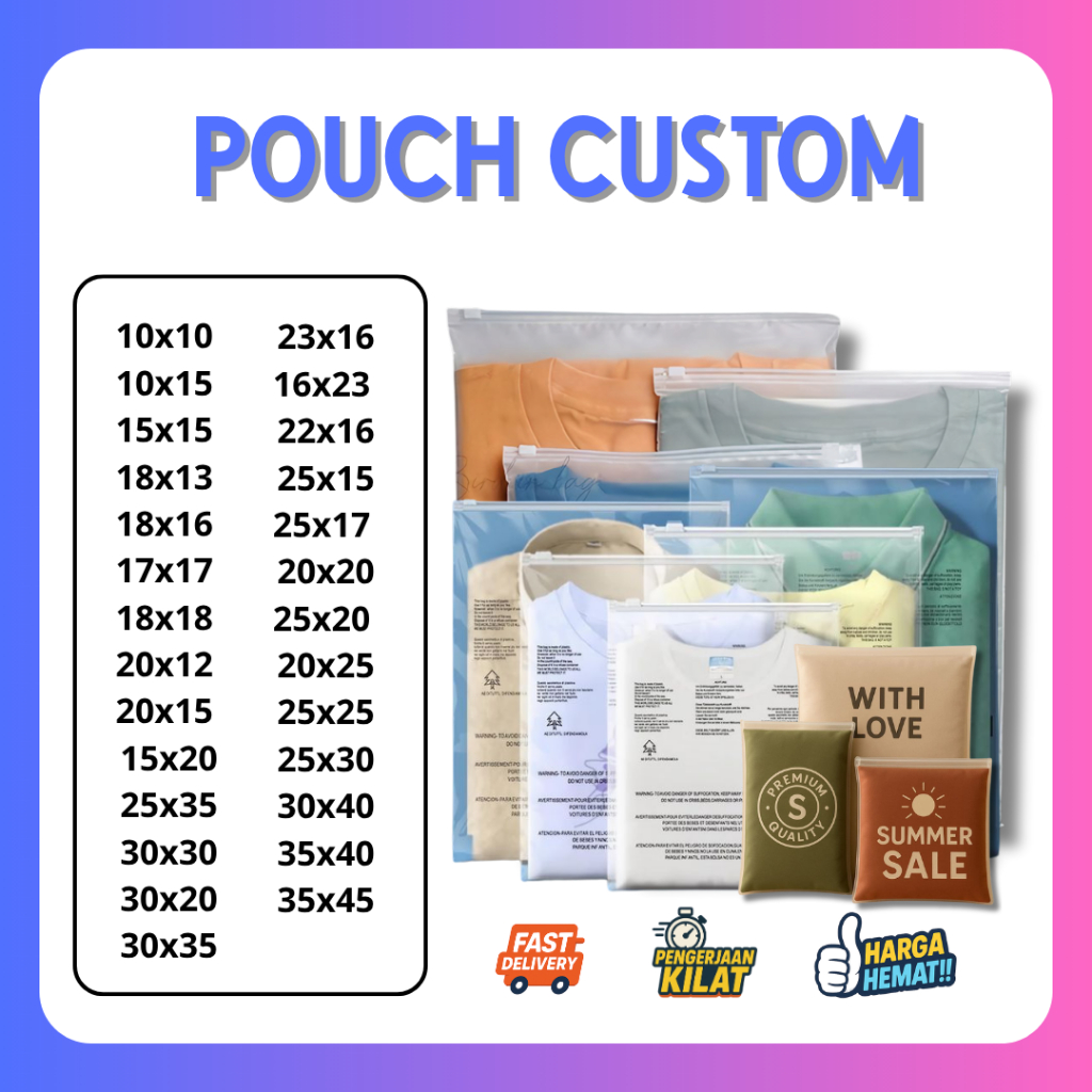 POUCH Custom Sablon Logo 1 Hari Jadi Bahan PVC Ziplock Travel Zipper Lock Plastik Transparan Dof