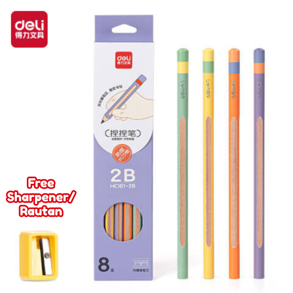 

(1 PAK isi 8) Pensil 2B Deli HC161-2B Bonus Rautan Deli Graphite Pencil Free Sharpener - ATK