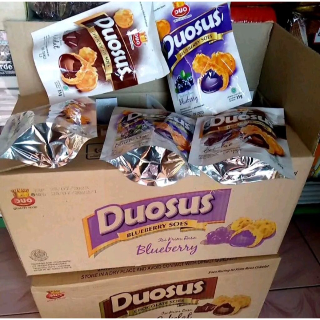 

(1 DUS ISI 30 PCS) DUOSUS 35gr Kue Soes Isi Coklat, Blueberry, Vanilla, Keju