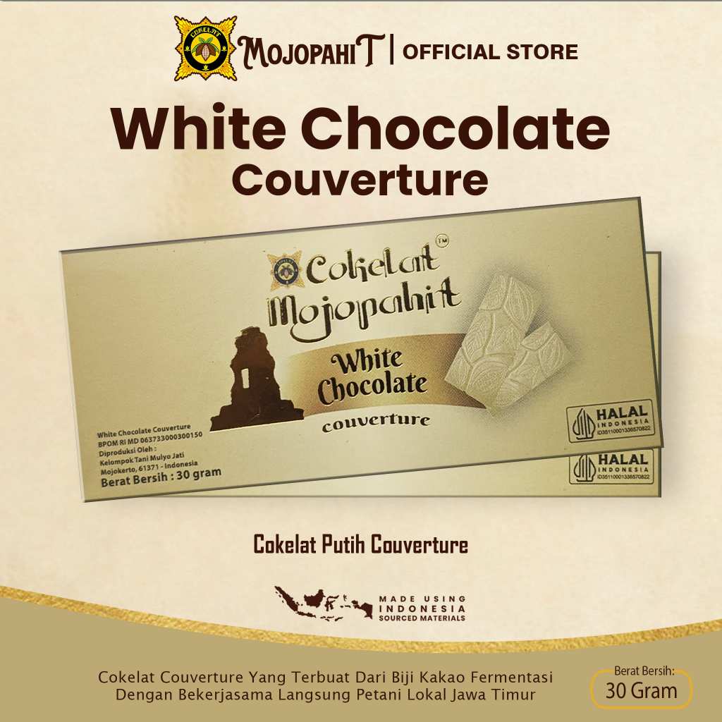 

Cokelat Mojopahit | White Chocolate Couverture | Cokelat Bar 30 Gram | New