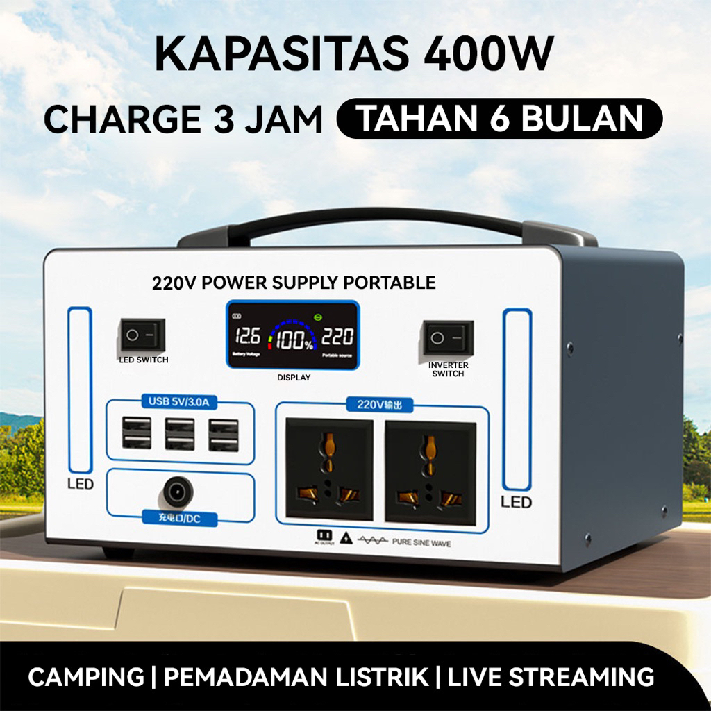 Genset Listrik Power Station Camping Powerbank  220V 300W/500W/800W/1200W/1700W Baterai 50000mAh/ 90