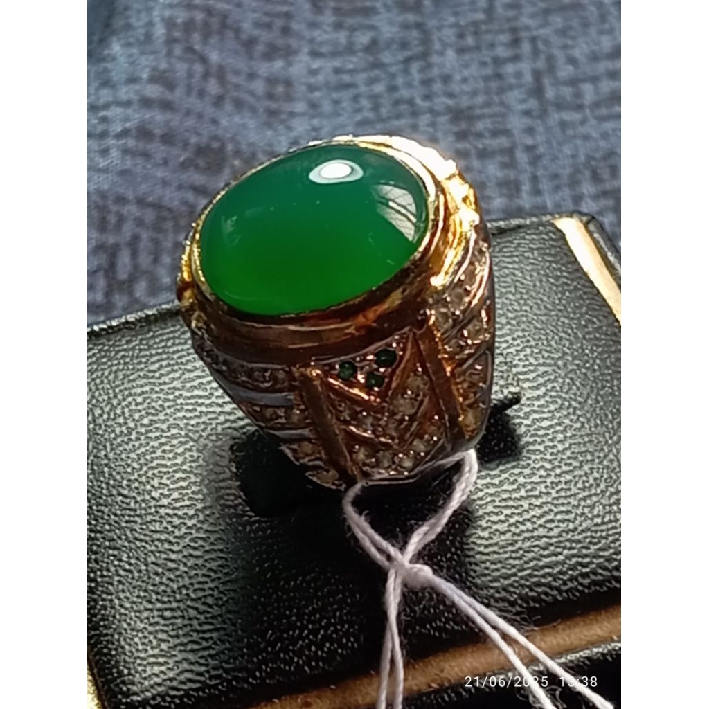 Cincin Mata Batu Natural Ijo Garut Big Size Premium Ring Chrome Perak (Kolektor Item)